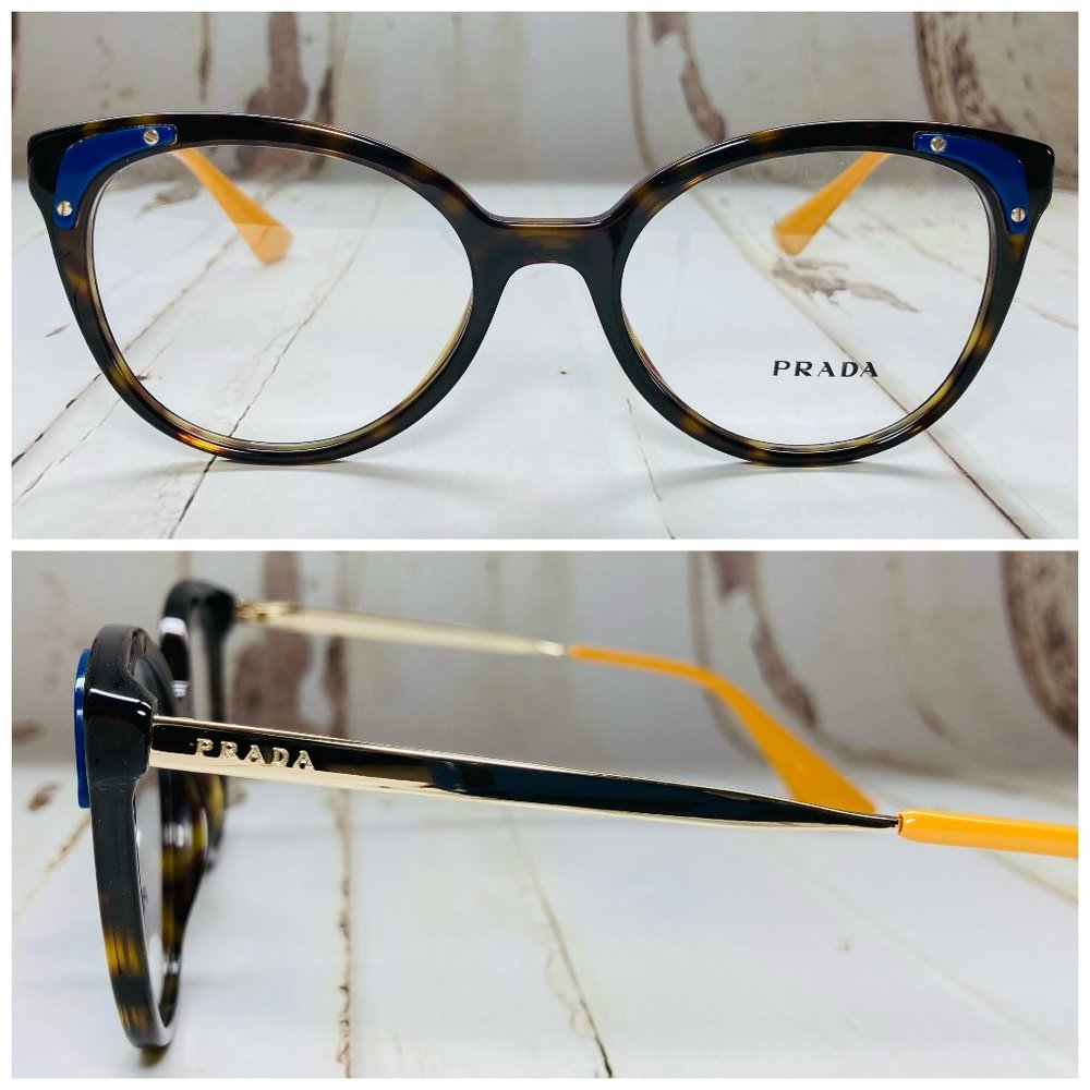 PRADA Oval Brown Tortoise & Gold Eyeglasses Glasses Frames NWOT